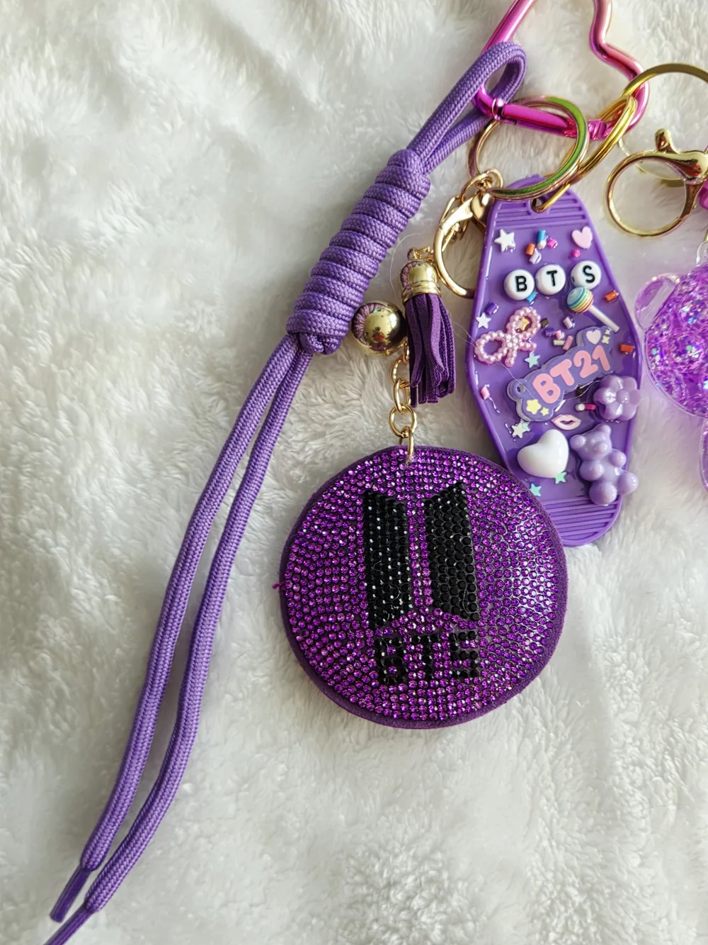 BTS Purple Rhinestone Keychain Charm Set Stunning K Pop Bag Charm